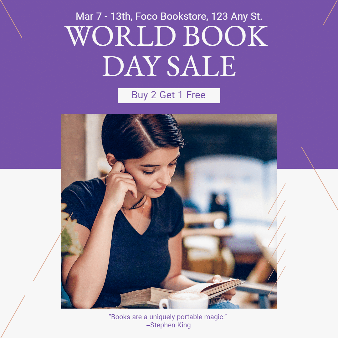 Line Element Literary World Book Day Sale Ecommerce Product Image预览效果