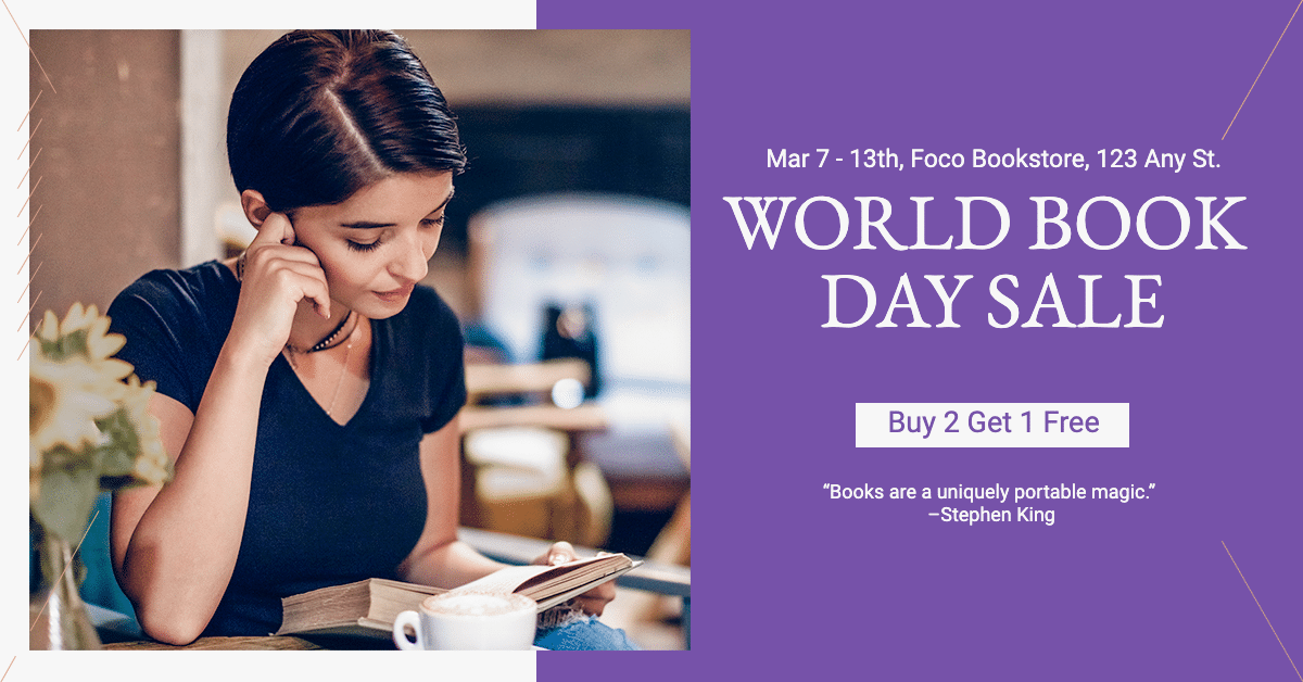 Reading Woman Literary World Book Day Sale Ecommerce Banner预览效果