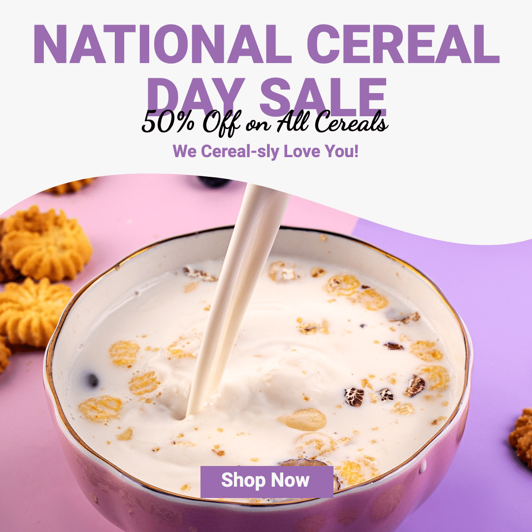 Purple Color Text Simple Oatmeal National Cereal Day Sale Ecommerce Product Image