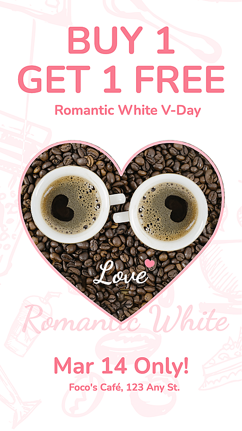 White Valentine's Day Coffee Shop Promotion Flash Sale Ecommerce Story