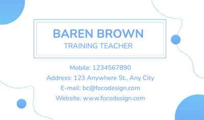 Training Teacher Personal Contact Information Business Card