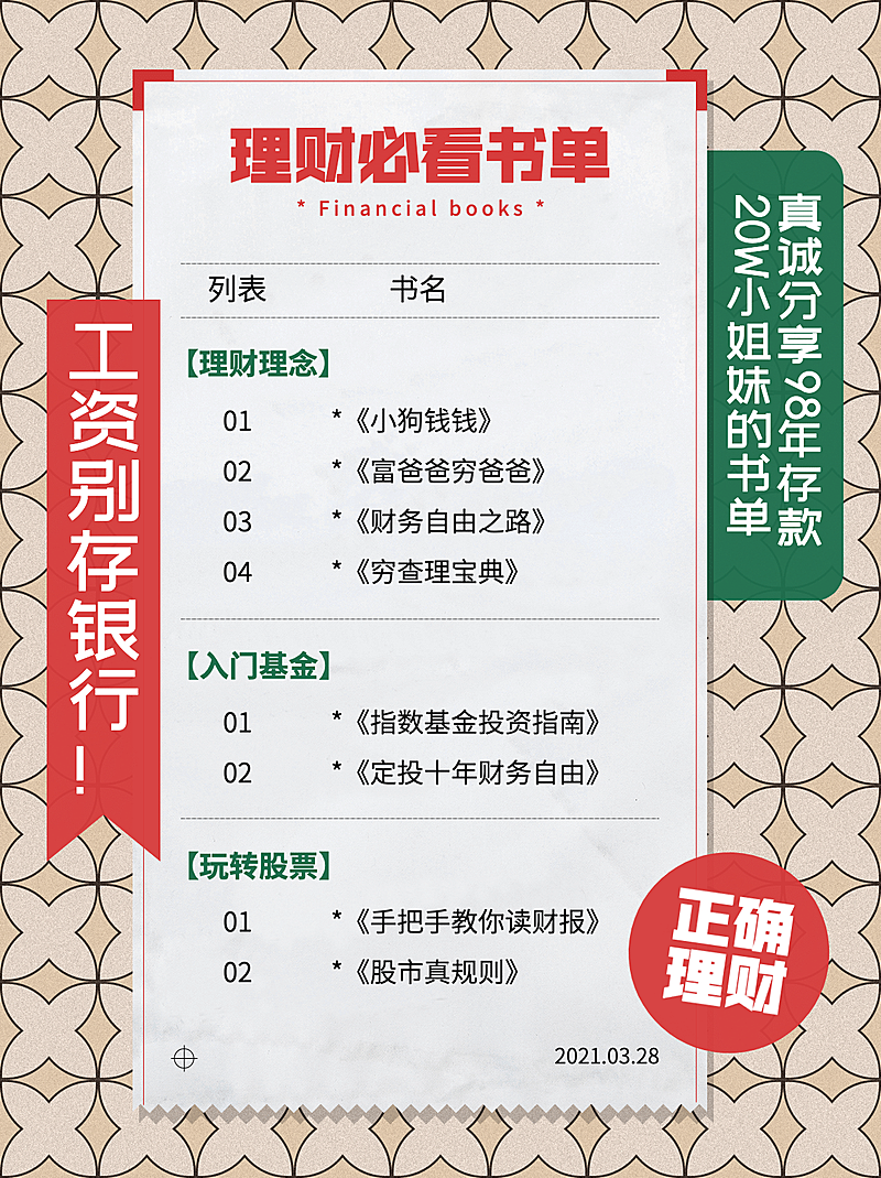 基金理财股票书单小红书封面配图