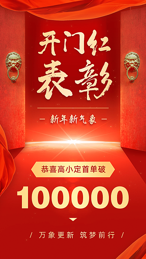 开门红出单喜报表彰纯文字喜庆红