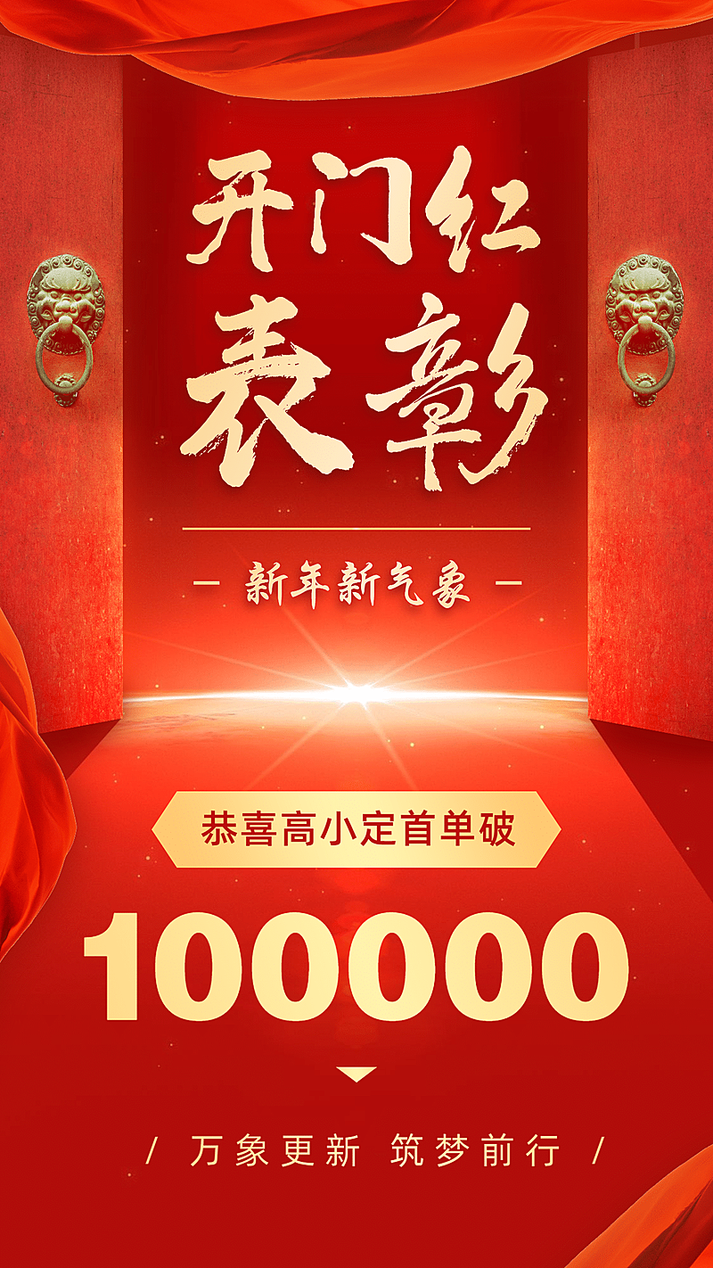 开门红出单喜报表彰纯文字喜庆红