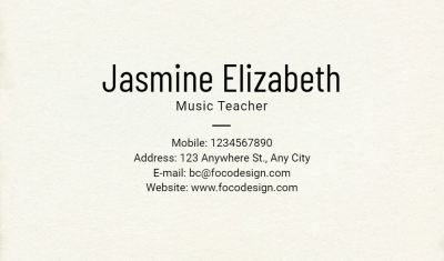 Minimalist Style Music Teacher Personal Contact Information Business Card