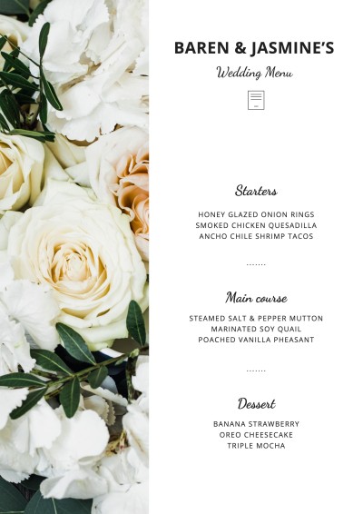 Minimalist Style Bouquet Decoration Wedding Menu