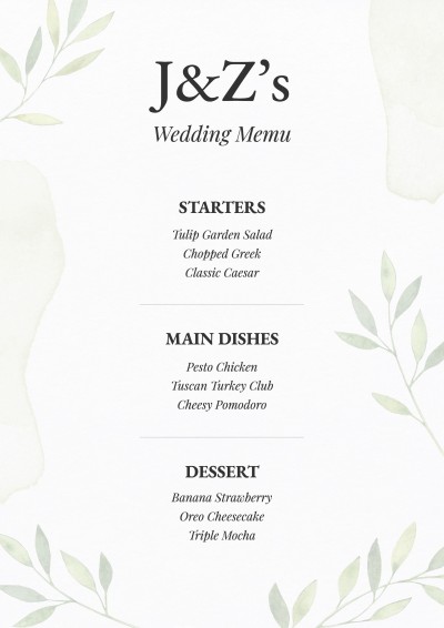 Fresh Style Wedding Menu