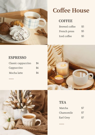 Simple Cafe Display Coffee House Menu