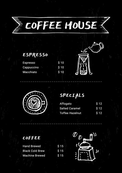 Coffee House Products Display Menu