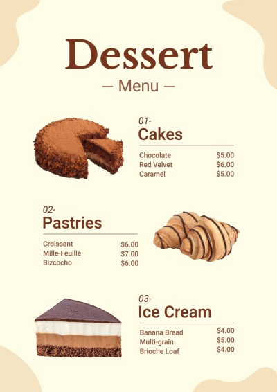 Fresh Style Dessert Shop Menu