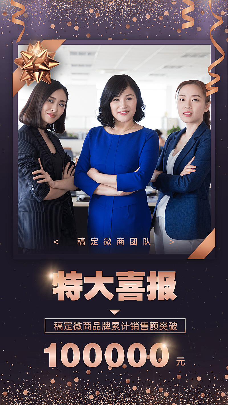 微商团队目标达成表彰喜报黑金奢华