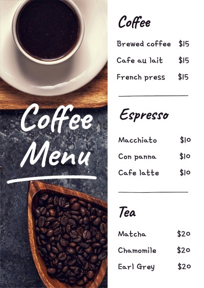 Simple Hand Painted Line Element Minimalist Style Coffee House Menu