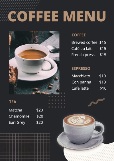 Minimalist Style Coffee Shop Menu