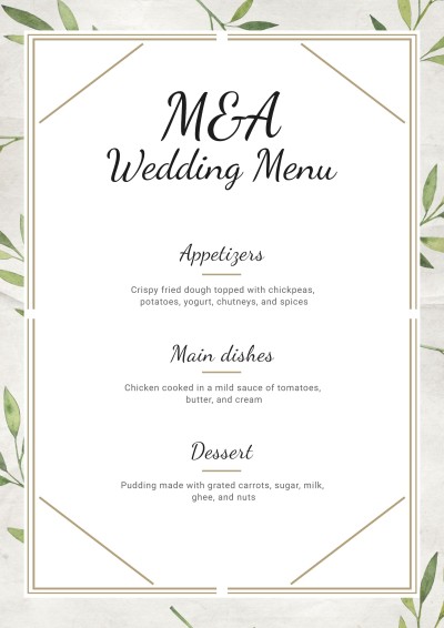 Minimalist Style Gold Rectangle Element Wedding Menu
