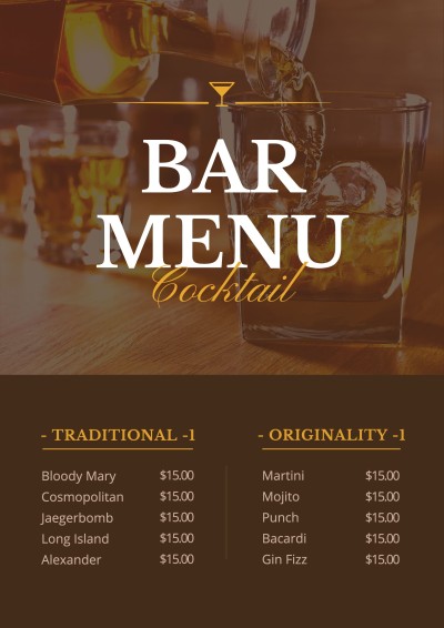 Simple Fashion Style Cocktail Bar Menu