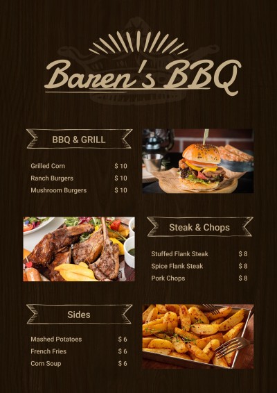 Barbecue Restaurant Products Display Menu
