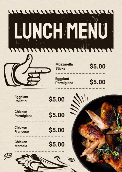 Exotic Cuisine Roadside Restaurant Lunch Menu
