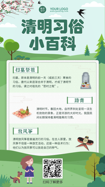 清明节习俗百科手机海报预览效果