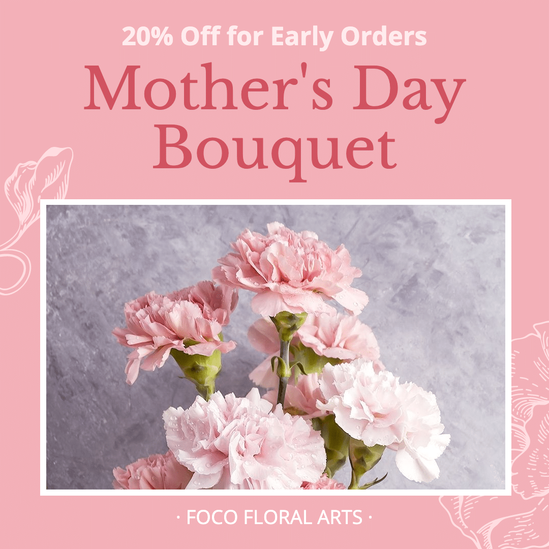 Simple Literary Pink Color Mother's Day Bouquet Display Sale Ecomerce Product Image