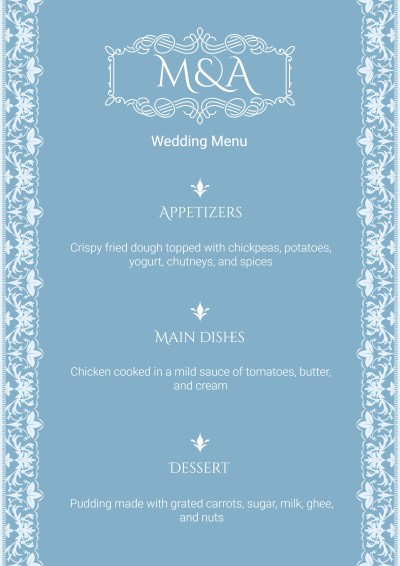 Luxury Style Wedding Menu