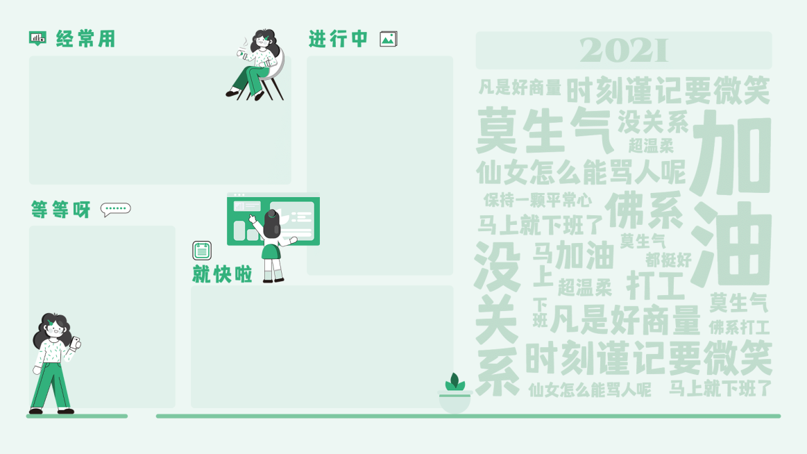 打工人护眼莫生气电脑桌面分区壁纸预览效果