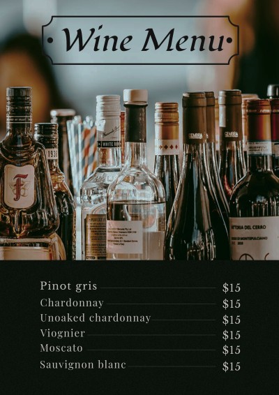 Simple Fashion Style Wine Menu
