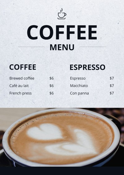 Products Display Coffee Shop Menu