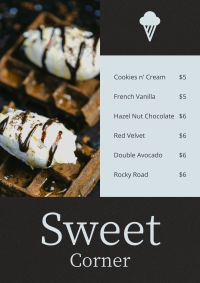 Dessert Ice Cream Sweets Menu
