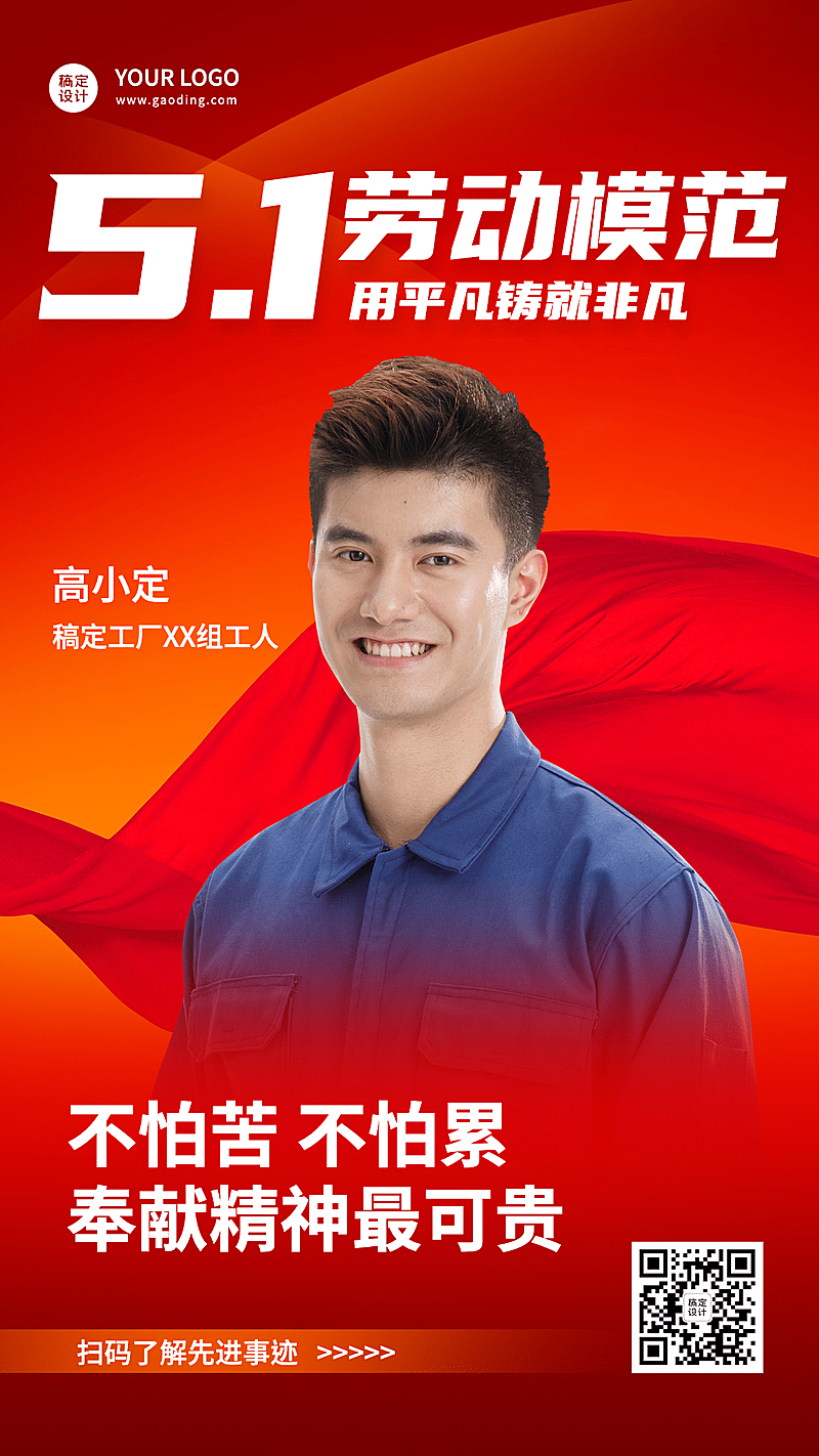 五一劳动节致敬劳模人物手机海报