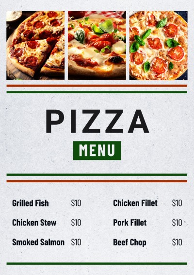 Pizza Shop Delivery Menu