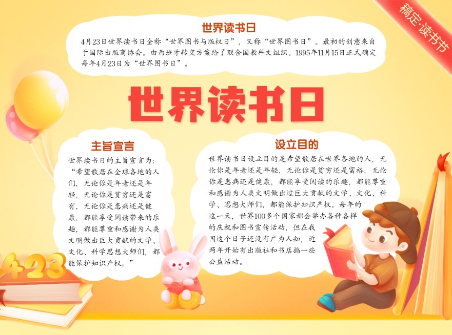 世界读书日手抄报预览效果
