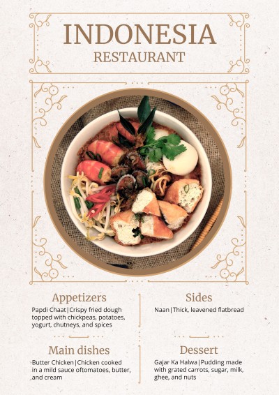 Minimalist Style Indonesia Restaurant Menu