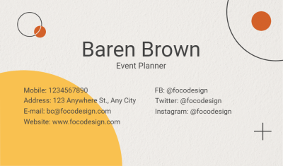 Event Planner Personal Information Business Card
