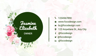 Simple Green Circle Element Florist Owner Personal Contact Information Business Card