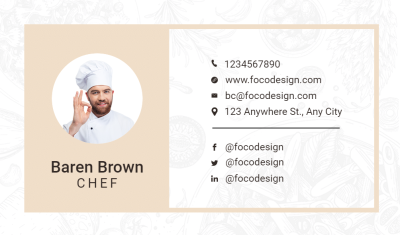 Restaurant Head Chef Personal Contact Information Business Card