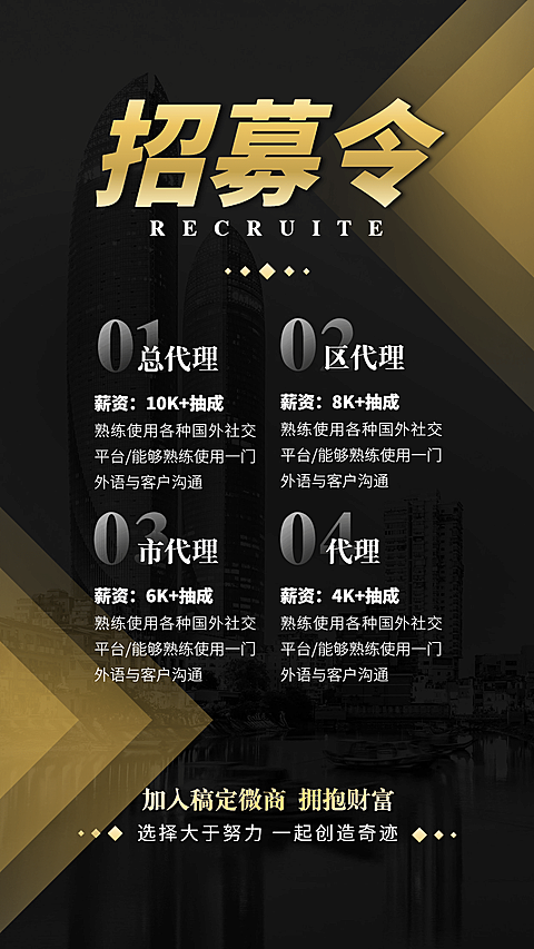 微商招聘代理招募令黑金风