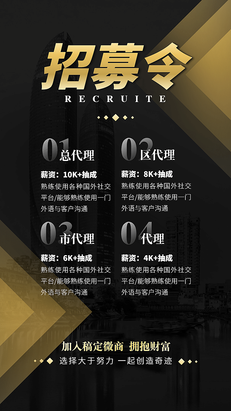 微商招聘代理招募令黑金风