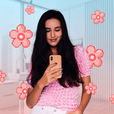 Minimalist Piexl Flower Woman Selfie Instagram Post