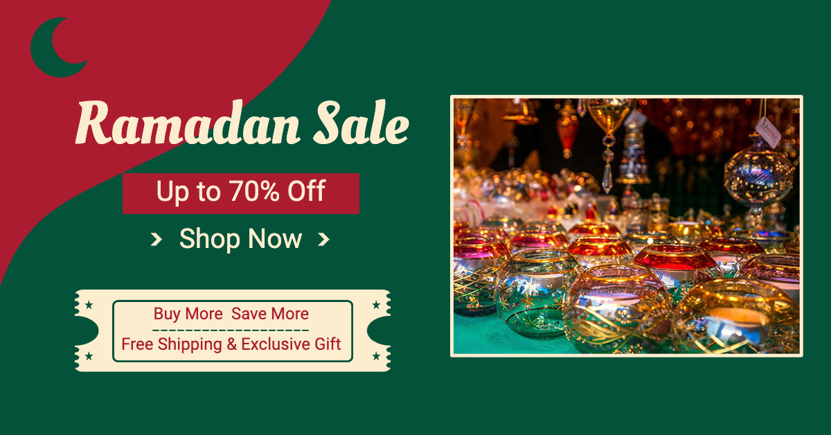 Red Rectangle Element Creative Ramadan Sale Promotion Ecommerce Banner预览效果