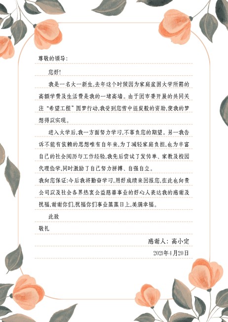 感谢领导清新文艺信纸预览效果