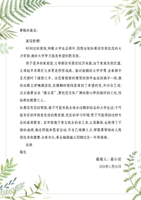 感谢领导清新文艺信纸预览效果