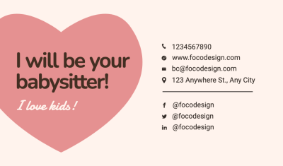Babysitter Personal Skills Introduction Business Card