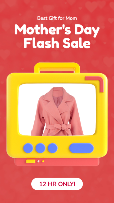 Pure Red Background Creative Mother's Day Wear Sale Discount Ecommerce Story预览效果