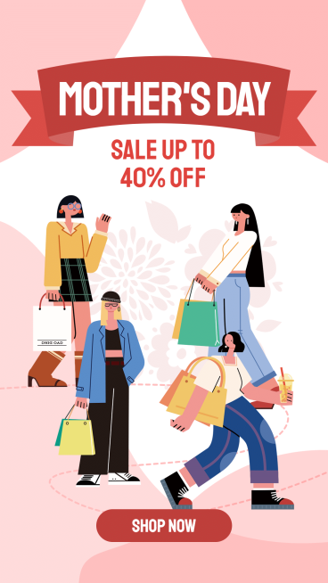 Cartoon Girls Fashion Women's Wear Mother's Day Discount Ecommerce Story预览效果