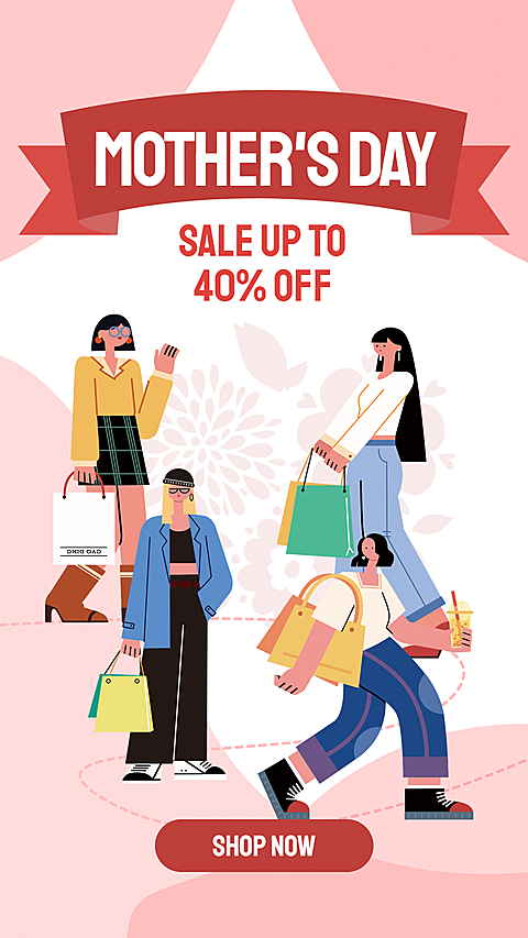 Cartoon Girls Fashion Women's Wear Mother's Day Discount Ecommerce Story