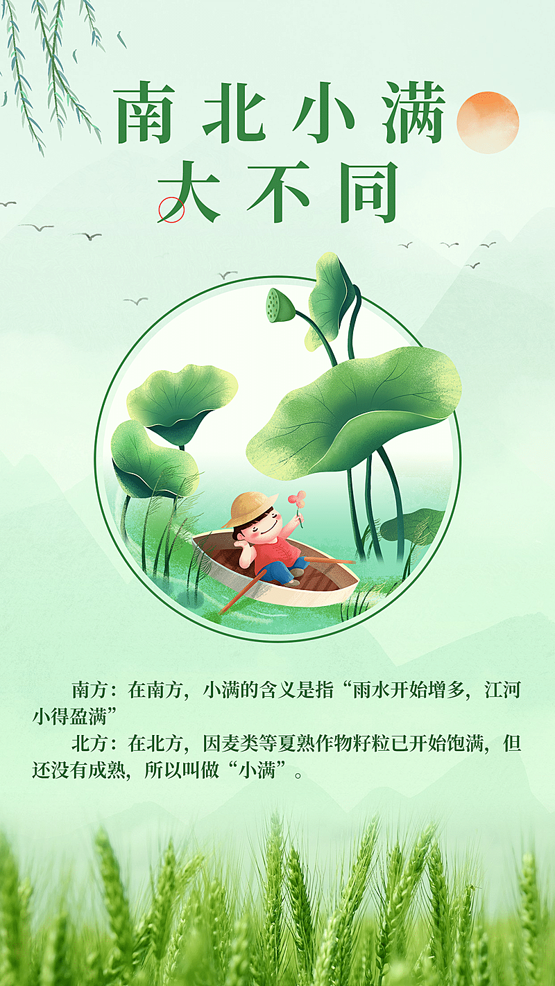 手绘小满节气南北不同知识科普