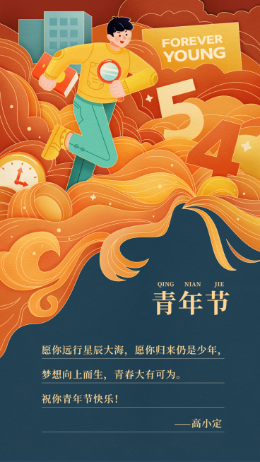 五四青年节房地产节日祝福卡通竖版海报预览效果