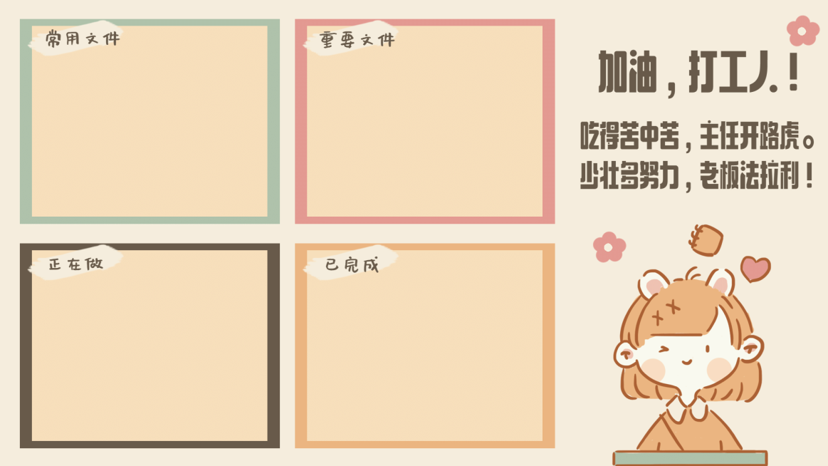 打工人创意可爱电脑桌面分区壁纸预览效果