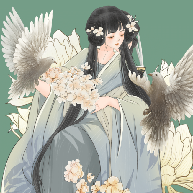 古风美女手绘插画闺蜜微信头像套系预览效果