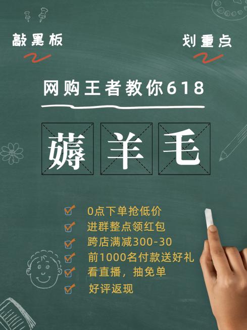 618大促黑板粉笔字小红书封面配图预览效果